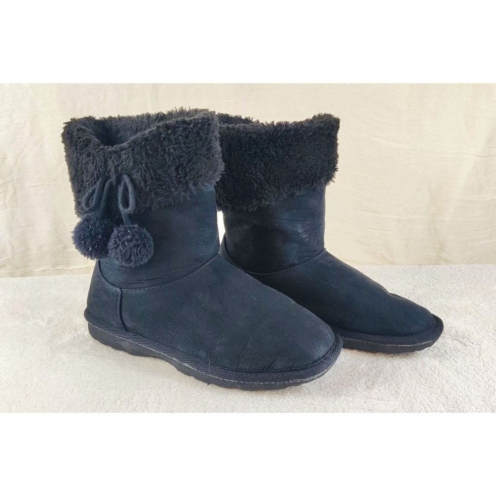Winter Girls Ankle Books Black Faux Suede Faux Fur Lined Rubber Sole Size 2